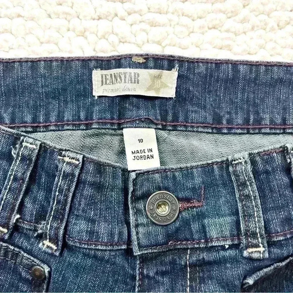 Jeanstar Med Wash Faded Flap Pocket Cuffed Crop Denim Stretch Capri Jean Size 10 - Picture 11 of 15